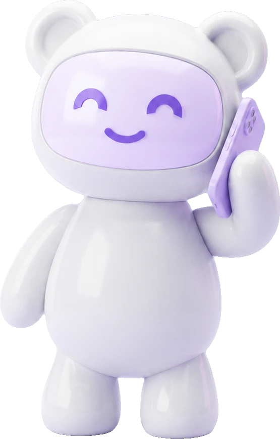The REMNS AI bear mascot talking on a phone